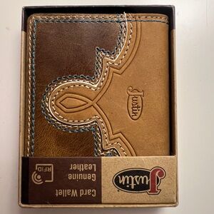 Justin Boots Tan and Brown Leather Card Holder NWT